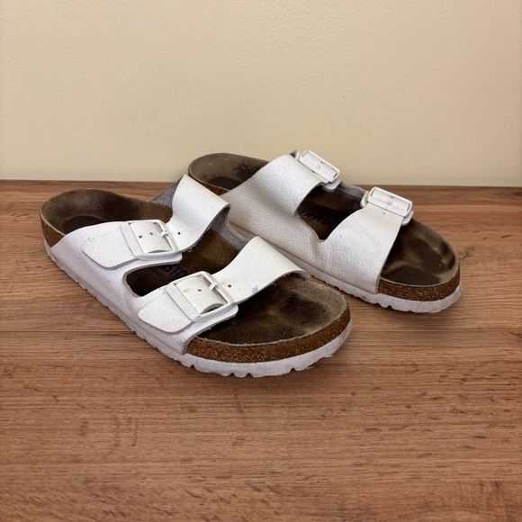 BIRKENSTOCK Womens Arizona Slide Sandals Size 40 White Leather Comfort Casual - Picture 2 of 13